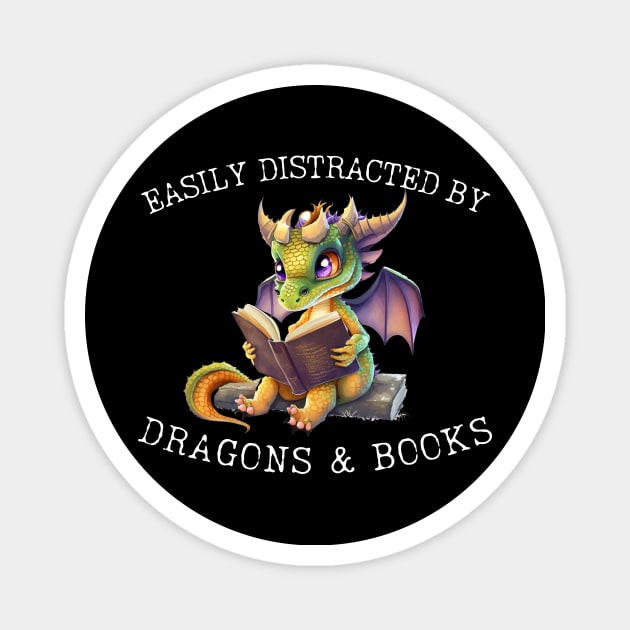 Easily Distracted By Dragons And Books Introvert Gift Idea Magnet by K.C Designs